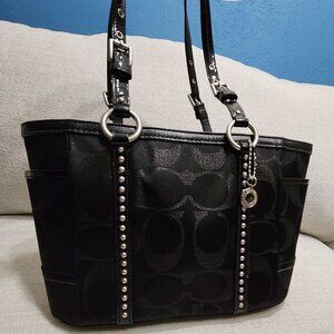 Euc Coach Signature Black Lurex Studded Tote Bag Satchel Purse